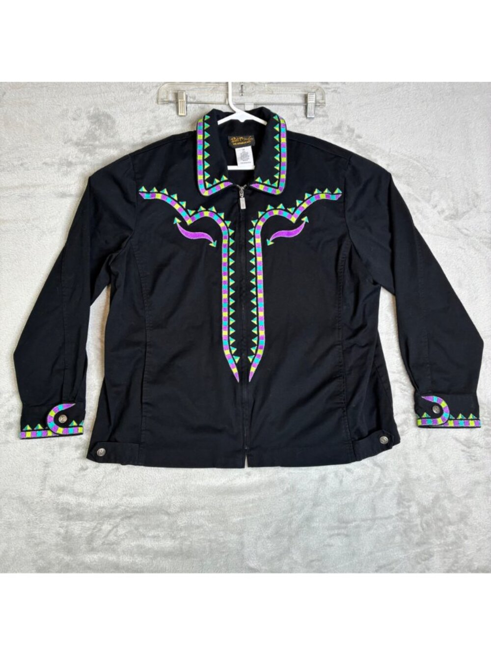 Bob Mackie Wearable Art Western Jacket Black Embroidered Multicolor Zip Sz 1X - Picture 3 of 10